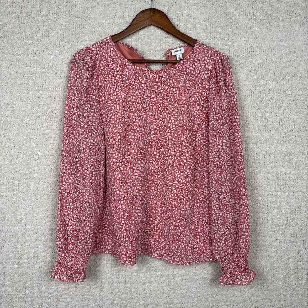 J. Crew Factory Top Womens S Multicolor Printed Top With Smocked Cuffs *Flawed*